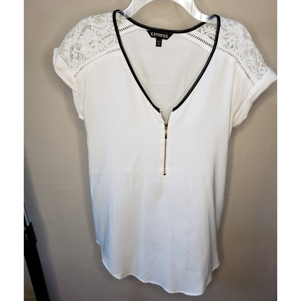 Cream lace silky and black express top